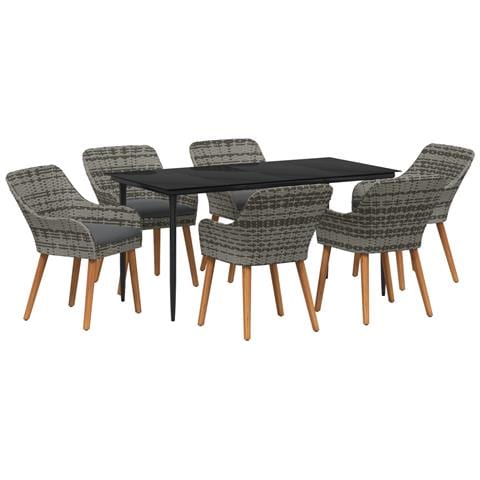 Set pranzo giardino 7 pezzi grigio in polyrattan - Foto 1