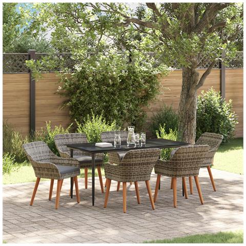 Set pranzo giardino 7 pezzi grigio in polyrattan - Foto 2