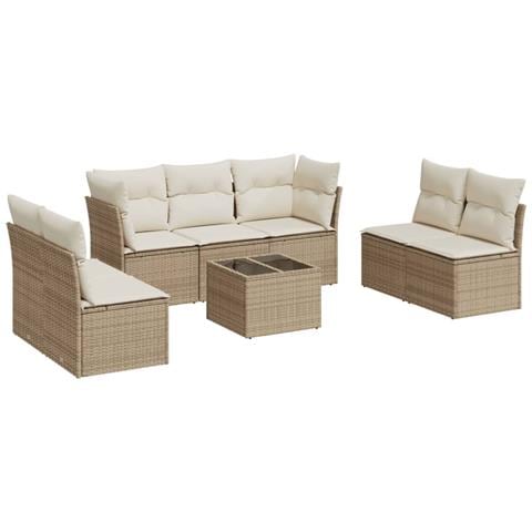 Set Divano da Giardino 8 pz con Cuscini Beige in Polyrattan - Foto 1