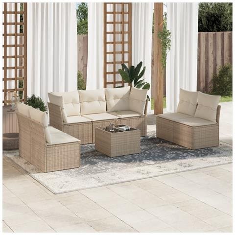 Set Divano da Giardino 8 pz con Cuscini Beige in Polyrattan - Foto 2