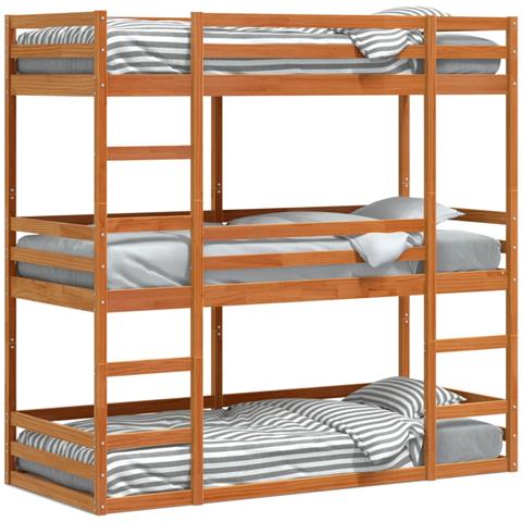 Letto Castello Triplo Marrone Cera 80x200cm Legno Massello Pino - Foto 1