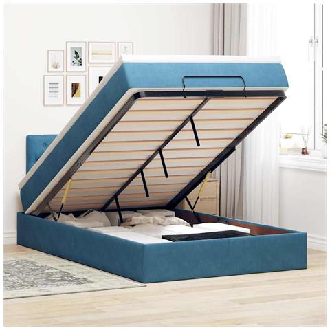 Pouf Letto con Materasso e LED Blu Scuro 120x190cm in Velluto - Foto 2