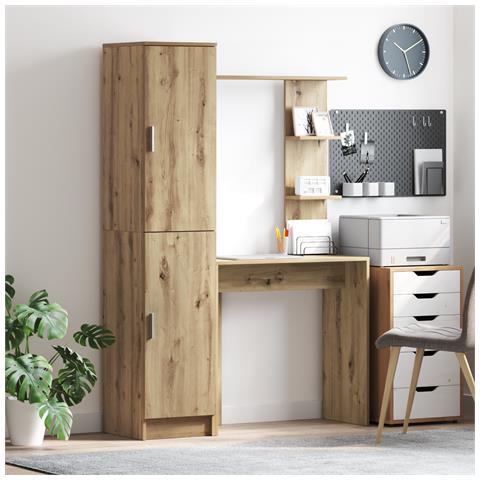 Scrivania con archiviazione Rovere Artigianale Legno Ingegnerizzato - Foto 2