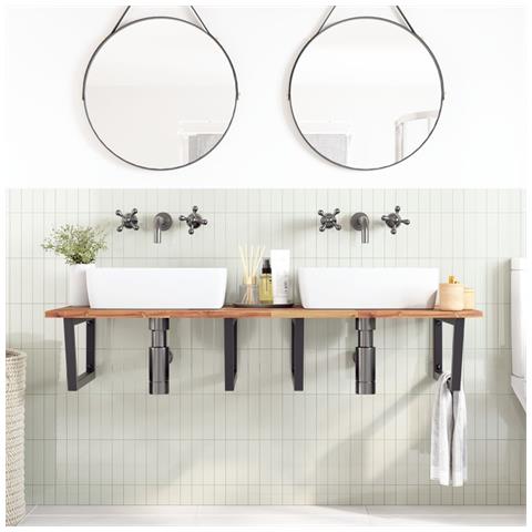 Ripiano A Parete Per Lavabo In Acciaio E Massello Di Acacia - Foto 2