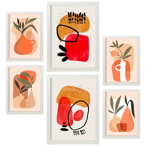 Set Di 6 Stampe Vasi In Pietra Con Fiori, Dipinti Decorativi Estetici Astratti Per Il Tuo Soggiorno, Camera Da Letto, Casa A3 & A4 Cornice Bianca - Foto 1