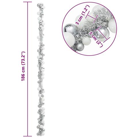 Ghirlanda di Palline di Natale Bianco e Argento 186 cm - Foto 7