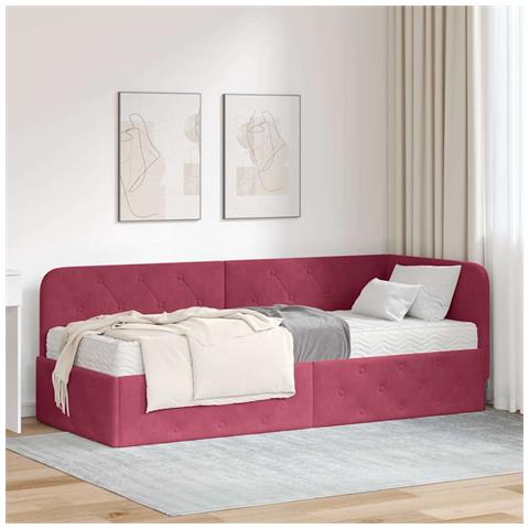 Cornice del letto ad angolo Rosso Vino 80 x 200 cm Velluto - Foto 2