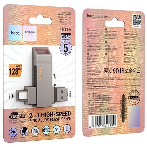 Hoco Pen Drive Ud15 Chiavetta Usb + Usb-c Usb 3.2 128gb Grey - Memory Otg Per Pc E Smartphone - Foto 2