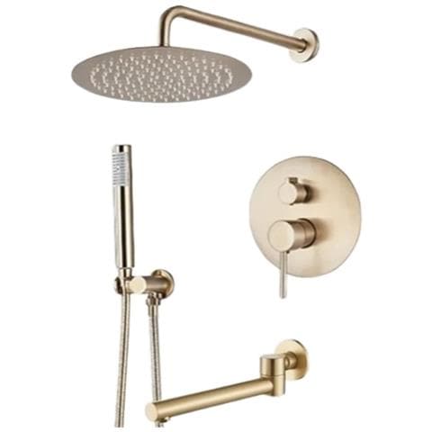 Set miscelatore doccia, Blackswan, tipo M260, modello rotondo oro opaco, con 3 vie e bocca girevole, misura 30 cm - Foto 1