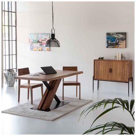 Tavolo Da Pranzo Bordo Vivo In Legno Di Acacia Finitura Teak 160x90x76 - Foto 2