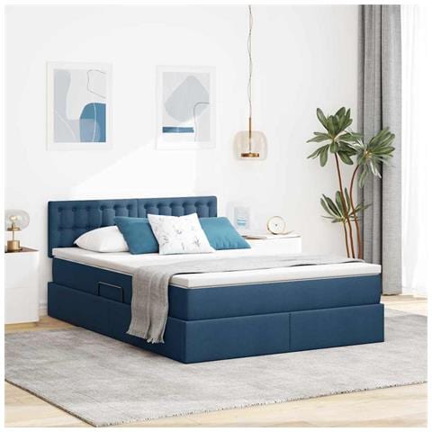 Letto con contenitore e LED con led Blu 140 x 200 cm Tessuto - Foto 2