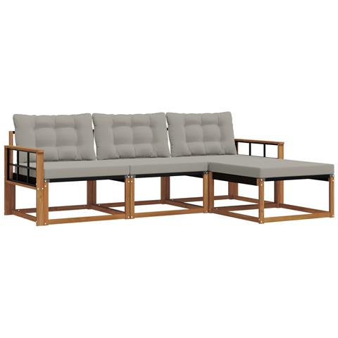 Set di divani da esterno 4 pcs Grigio Naturale e Chiaro - Foto 1