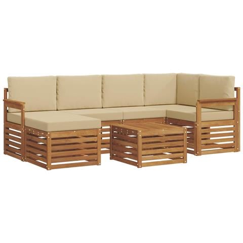 Set divani 7 pcs Naturale e Beige Legno di Acacia Massello - Foto 1