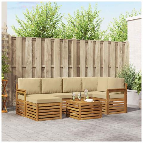 Set divani 7 pcs Naturale e Beige Legno di Acacia Massello - Foto 2
