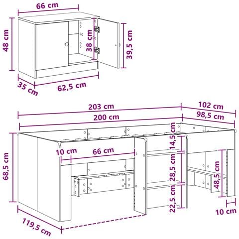 Struttura Letto Loft con Armadietto con porta 3 pcs Bianco - Foto 7