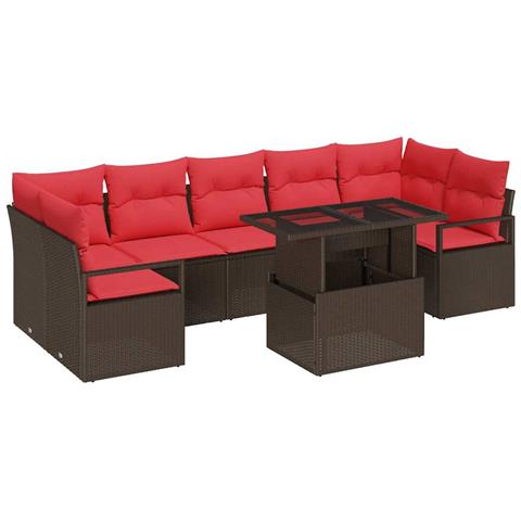 Set Divano da Giardino 8 pcs Marrone e Rosso polyrattan - Foto 1