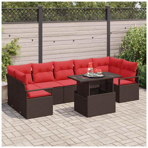 Set Divano da Giardino 8 pcs Marrone e Rosso polyrattan - Foto 2