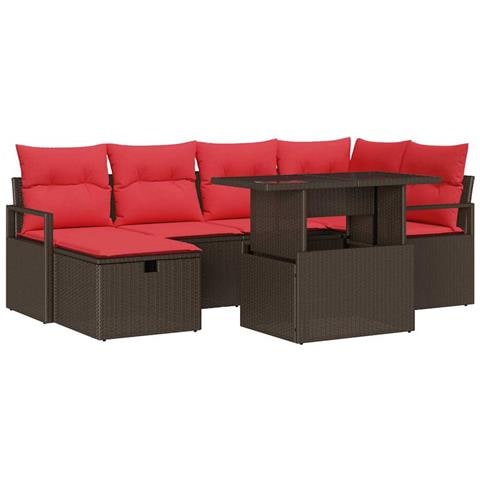 Set Divano da Giardino con cuscino 7 pcs Marrone Poly Rattan - Foto 1