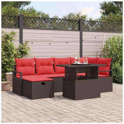 Set Divano da Giardino con cuscino 7 pcs Marrone Poly Rattan - Foto 2