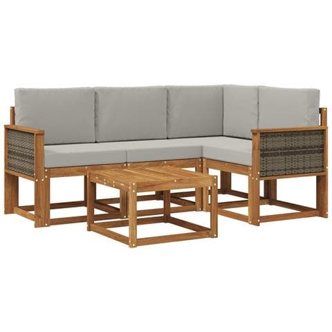 Set di divani da esterno 5 pcs Naturale e Grigio Chiaro - Foto 1