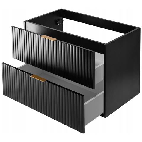 Mobile sottolavabo nero da 100 cm, Piano in finitura marmo nero, Set con 3 colori di maniglie, Chiusura ammortizzata, Ripiano nero - Foto 5