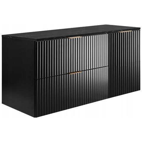 Mobile sottolavabo nero da 100 cm, Piano in finitura marmo nero, Set con 3 colori di maniglie, Chiusura ammortizzata, Ripiano nero - Foto 1