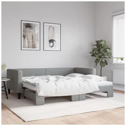 Divano Letto con Letto Estraibile Grigio Chiaro 100x190 Tessuto - Foto 2