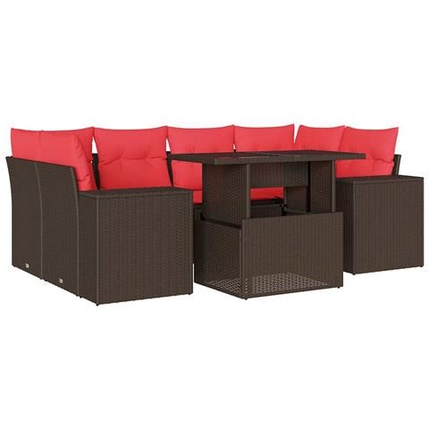 Set Divani da Giardino 7 pz con Cuscini Marrone in Polyrattan - Foto 1