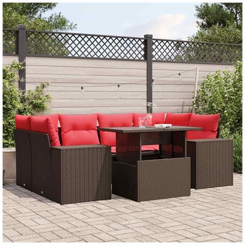 Set Divani da Giardino 7 pz con Cuscini Marrone in Polyrattan - Foto 2