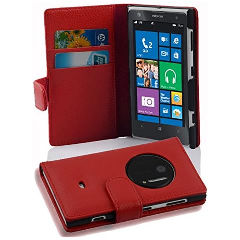 Custodia Compatibile Con Nokia Lumia 1020 In Rosso Cremisi - Coperchio Protettivo In Ecopelle Testurizzata E Tasca Per Carte Di Credito - Foto 2