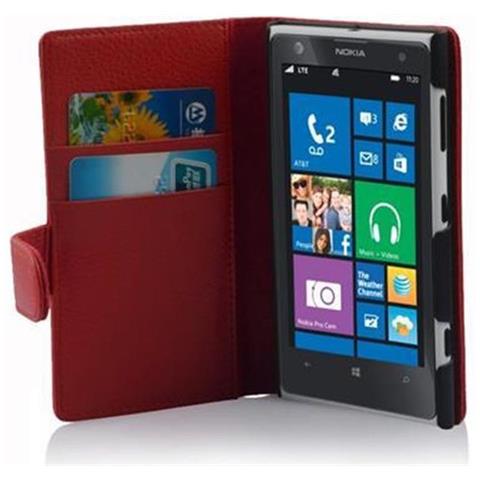 Custodia Compatibile Con Nokia Lumia 1020 In Rosso Cremisi - Coperchio Protettivo In Ecopelle Testurizzata E Tasca Per Carte Di Credito - Foto 1