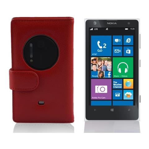 Custodia Compatibile Con Nokia Lumia 1020 In Rosso Cremisi - Coperchio Protettivo In Ecopelle Testurizzata E Tasca Per Carte Di Credito - Foto 4