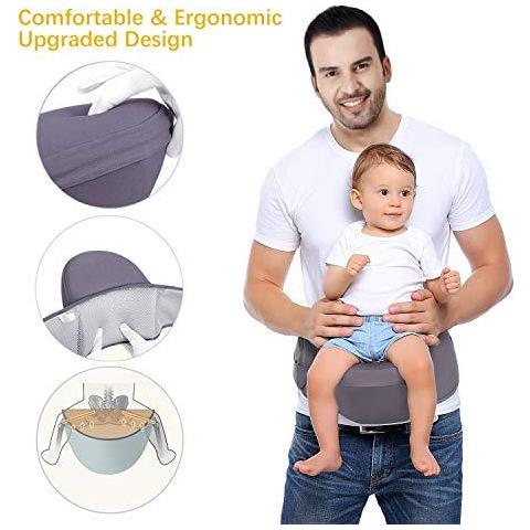 Hip Sedile Marsupio Con Protezione Di Sicurezza Cintura Cotone Puro Leggero Ergonomico Vita Sgabello Multi Posizioni Bambino Portante Della Parte Anteriore Per 6-36 Month (grigio Scuro) - Foto 2