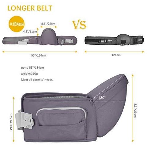 Hip Sedile Marsupio Con Protezione Di Sicurezza Cintura Cotone Puro Leggero Ergonomico Vita Sgabello Multi Posizioni Bambino Portante Della Parte Anteriore Per 6-36 Month (grigio Scuro) - Foto 4