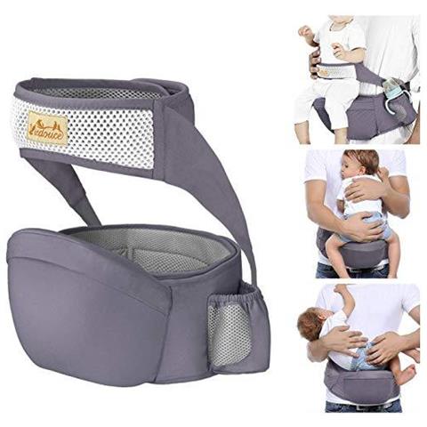Hip Sedile Marsupio Con Protezione Di Sicurezza Cintura Cotone Puro Leggero Ergonomico Vita Sgabello Multi Posizioni Bambino Portante Della Parte Anteriore Per 6-36 Month (grigio Scuro) - Foto 1