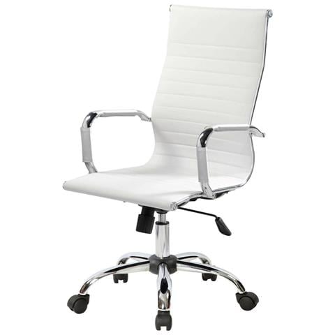 Sedia Con Ruote Gallico, Poltrona Direzionale Con Braccioli, Sedia Ergonomica Da Ufficio, Bianco, 63x54h106/116 Cm - Foto 6