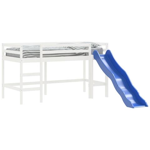 Letto Soppalco Scivolo Bambini Bianco 80x200 Cm Massello Pino - Foto 3