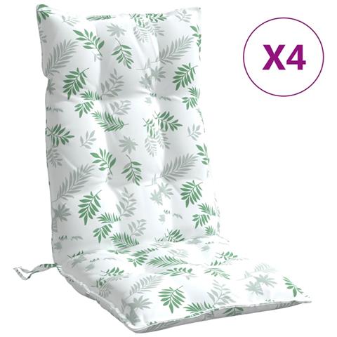 Cuscini Sedia Schienale Alto 4 Pz Motivo Foglie Tessuto Oxford - Foto 2