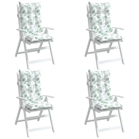 Cuscini Sedia Schienale Alto 4 Pz Motivo Foglie Tessuto Oxford - Foto 3