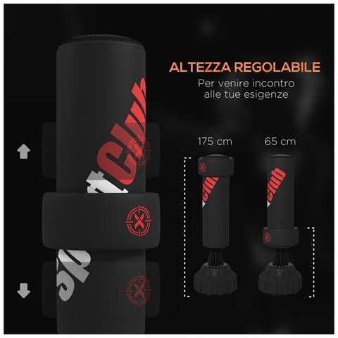 Sacco Da Boxe Da Terra Autoportante Con Bersaglio Regolabile, Base Riempibile E Ventose, Nero - Foto 2