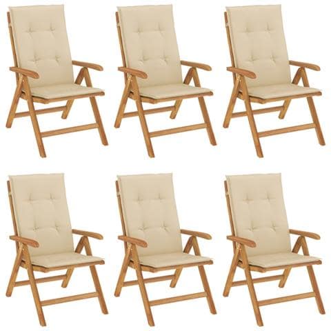 Sedie da Giardino Reclinabili con Cuscini 6 pz in Legno di Teak - Foto 1