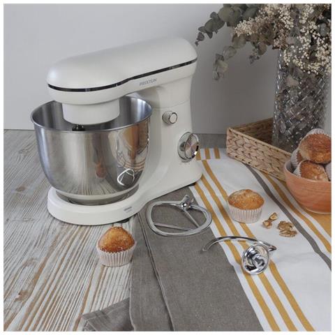 Planetaria Impastatrice Kr250 Per Pasticceria, Potenza 1500 W, 10 Velocità, Ciotola Acciaio Inox Da 5 Litri, 3 Accessori, Coperchio Trasparente, Colore Bianco Crema Opaco - Foto 7