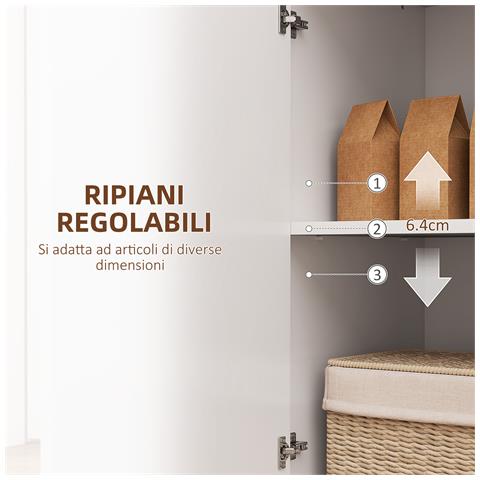 Credenza Moderna Bassa con Ante Ammortizzate e Apertura a Pressione, Ripiani Regolabili, Bianco - Foto 2