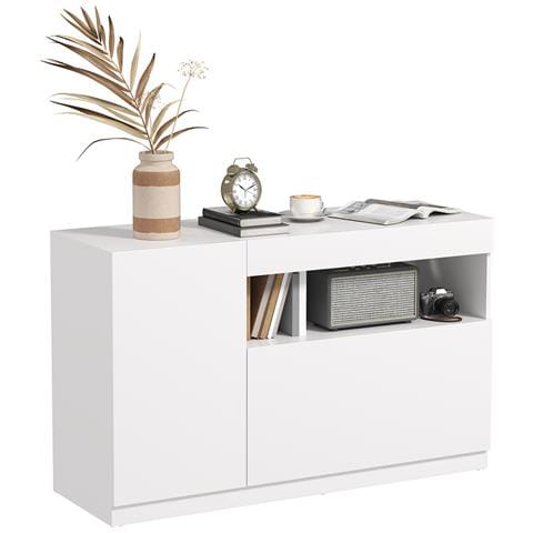 Credenza Moderna Bassa con Ante Ammortizzate e Apertura a Pressione, Ripiani Regolabili, Bianco - Foto 1