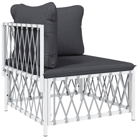 Divano Angolare Giardino Con Cuscini Bianco Tessuto Intrecciato - Foto 2