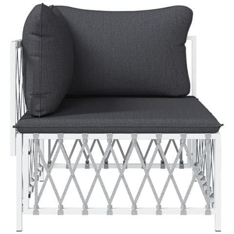 Divano Angolare Giardino Con Cuscini Bianco Tessuto Intrecciato - Foto 3