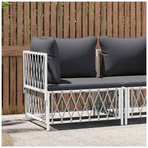 Divano Angolare Giardino Con Cuscini Bianco Tessuto Intrecciato - Foto 1