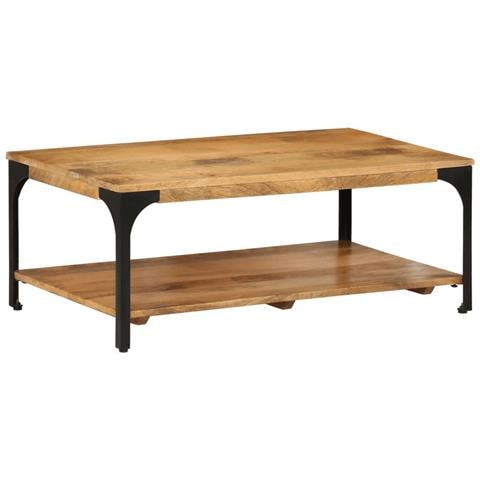 Tavolino 2 Livelli 100x55x38 Cm Legno Massello Mango E Acciaio - Foto 1