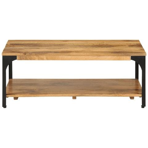 Tavolino 2 Livelli 100x55x38 Cm Legno Massello Mango E Acciaio - Foto 2