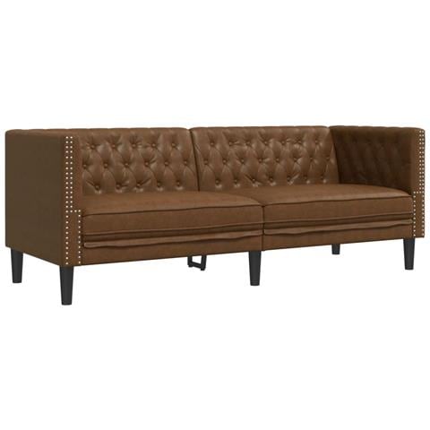Divano Chesterfield A 3 Posti Marrone In Similpelle Scamosciata - Foto 2